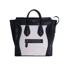 Sac cabas Celine Luggage grand format en cuir de veau noir/daim blanc cassé