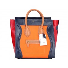 Sac cabas Celine Luggage grand format en cuir de veau bleu/toile orange