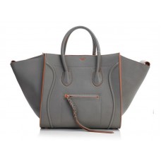 Sac cabas carré Celine Luggage Phantom gris avec finitions orange