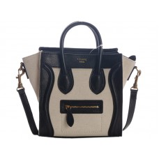 Sac cabas Celine Luggage Mini en cuir de veau noir et toile blanche