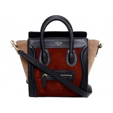 Sac cabas Celine Luggage Mini en cuir de veau noir/daim bordeaux