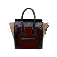 Sac cabas moyen Celine Luggage en cuir de veau noir/daim bordeaux