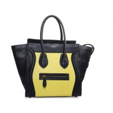 Sac cabas moyen Celine Luggage en cuir de veau noir et cuir de serpent jaune