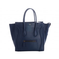 Sac cabas moyen Celine Luggage en cuir de veau bleu foncé