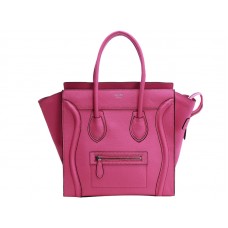 Sac cabas moyen Celine Luggage en cuir de veau rose fluo