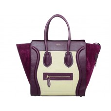 Sac cabas moyen Celine Luggage en cuir de veau beige clair/daim bordeaux
