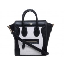 Sac cabas Celine Luggage Mini en veau noir et daim blanc cassé