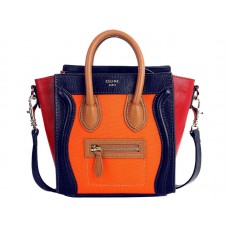 Sac cabas Celine Luggage Mini en cuir de veau bleu et toile orange