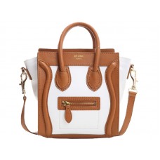 Sac cabas Celine Luggage Mini en cuir de veau camel/blanc
