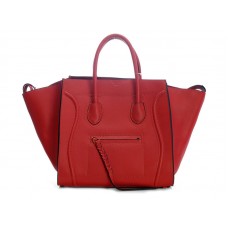 Sac cabas carré Celine Luggage Phantom, couleur cerise avec finitions noires