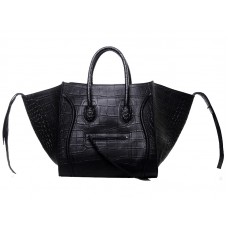 Sac cabas Celine Luggage Phantom Square en cuir croco noir