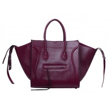 Sac cabas carré Celine Luggage Phantom couleur bordeaux avec finitions noires