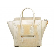 Sac cabas Celine Luggage petit modèle en cuir de veau crème/laine crème