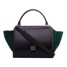 Sac bandoulière Céline Trapeze en cuir de veau marron/daim vert