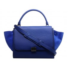 Sac bandoulière Céline Trapeze en cuir de veau et daim bleu