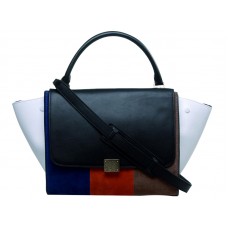 Sac bandoulière trapèze Céline en cuir de veau multicolore noir/bleu/orange/beige/blanc