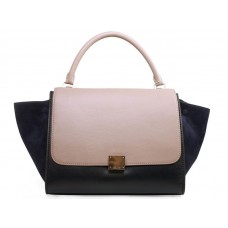 Sac bandoulière Céline Trapeze en cuir de veau multicolore rose/noir/bleu daim