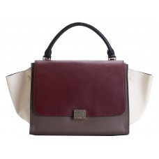 Sac bandoulière Celine Trapeze en cuir de veau multicolore bordeaux/kaki/crème