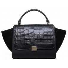 Sac bandoulière Céline Trapeze en cuir croco multicolore et daim noir