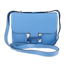 Sac bandoulière Hermès Constance 23 en cuir Togo bleu