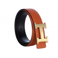 Ceinture large Hermès en cuir Togo avec boucle H dorée couleur brique