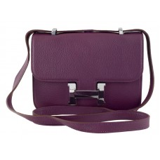 Sac bandoulière Hermès Constance 23 en cuir Togo violet
