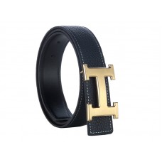 Ceinture Hermès en cuir Togo avec boucle H dorée noire
