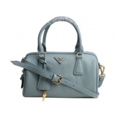 Sac Prada moyen en cuir de veau Saffiano bleu clair avec poignée supérieure