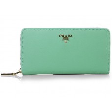 Portefeuille Zippy vert Prada Saffiano