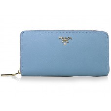 Portefeuille Zippy Prada Saffiano bleu clair
