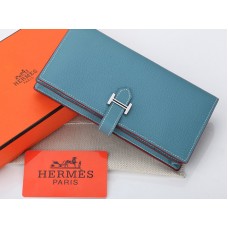 Portefeuille Hermès Epsom Original en cuir de veau bleu clair, motif Bearn Japonaise, à deux volets