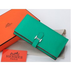 Portefeuille Hermès Dogon Togo Original en cuir de veau vert Bearn Japonaise à deux volets