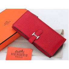 Portefeuille Hermès Dogon Togo Original en cuir de veau rouge, style Bearn Japonaise, à deux volets