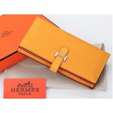 Portefeuille Hermès Dogon Togo Original en cuir de veau jaune Bearn Japonaise à deux volets
