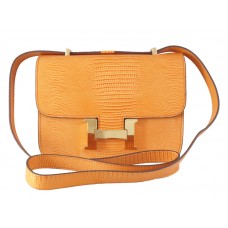 Sac bandoulière Hermès Constance 23 en cuir de lézard orange
