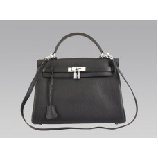 Hermes Kelly 32cm en cuir Togo Clémence noir