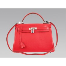 Hermes Kelly 32cm en cuir Togo Clémence Rouge Vif