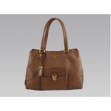 Sac cabas moyen Prada en cuir de vachette marron avec poche avant