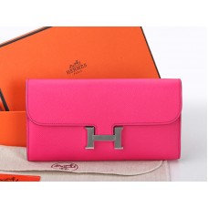 Portefeuille long Constance en cuir de veau Epsom rose fuchsia d'Hermès