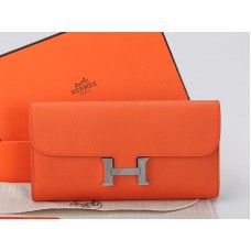 Portefeuille long Constance en cuir de veau Epsom orange d'Hermès