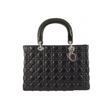 Sac Dior grand format en agneau noir