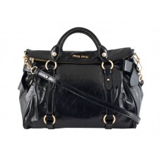 Sac Boston grand format en cuir brillant noir Miu Miu
