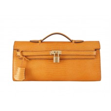 Hermes Kelly Pochette Longue Cuir Lézard Orange