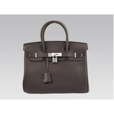 Birkin Hermès 30 cm en cuir Togo chocolat avec finitions argentées