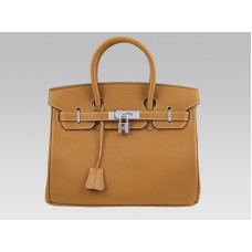 Birkin Hermès 30 cm en cuir Togo fauve avec finitions argentées