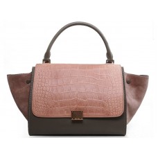 Sac bandoulière Céline Trapeze en cuir croco multicolore marron/kaki/daim marron