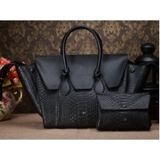 Sac Céline Tie Nano à poignée supérieure en cuir noir python