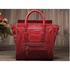 Sac cabas Celine Luggage Mini en cuir de veau rouge et cuir façon croco rouge