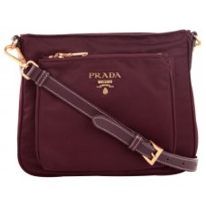 Sac bandoulière Prada Tessuto Saffian en nylon et cuir bordeaux