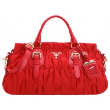 Sac à poignée supérieure en nylon Prada Tessuto Gaufre Rouge